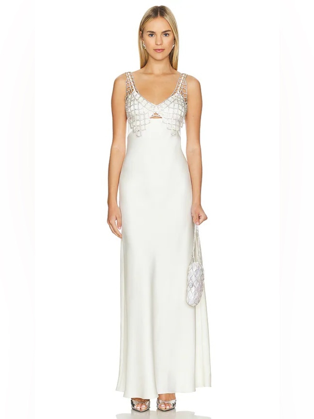 Self-Portrait White Beaded Maxi Dress